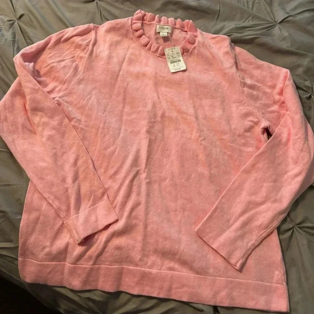 New JCREW Size S Ruffleneck Sweater in Pink Heather